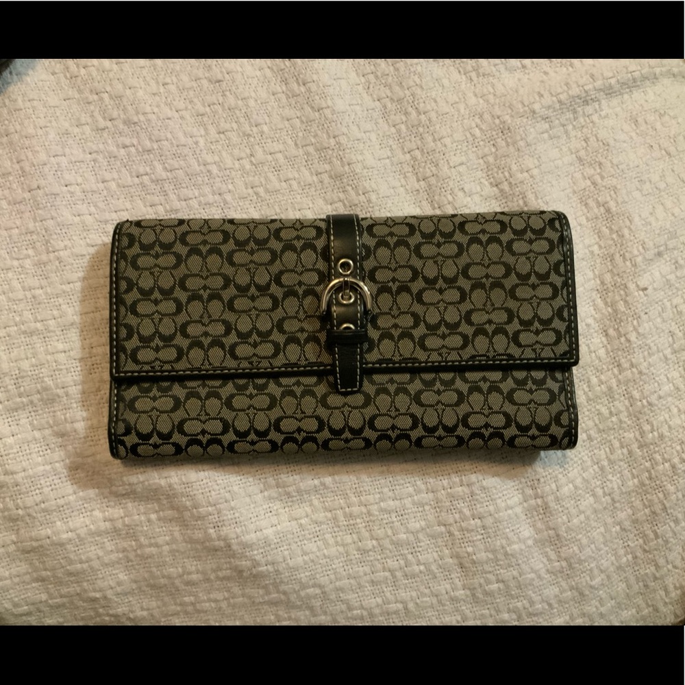 Black and gray coach print wallet